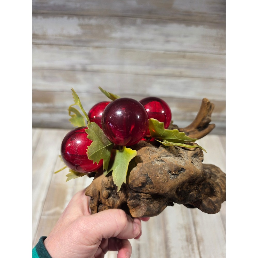 Vintage Mid‎ Century Lucite Grape Cluster on Natural Driftwood Burl Base Red - Picture 7 of 10